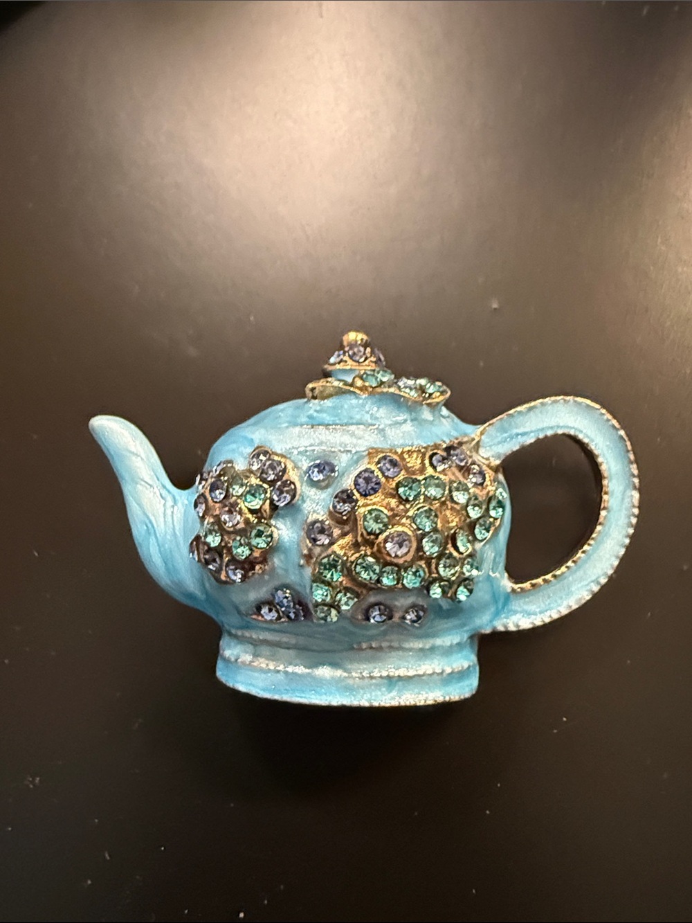 Blue Jeweled Teapot Accent Figurine broach, or bag charm- Women's Accessories